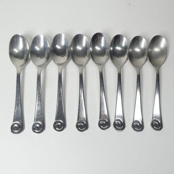 Robert Welch Ammonite 8 Teaspoons Stainless Flatware Helmick Korea 18/10 - Picture 1 of 6